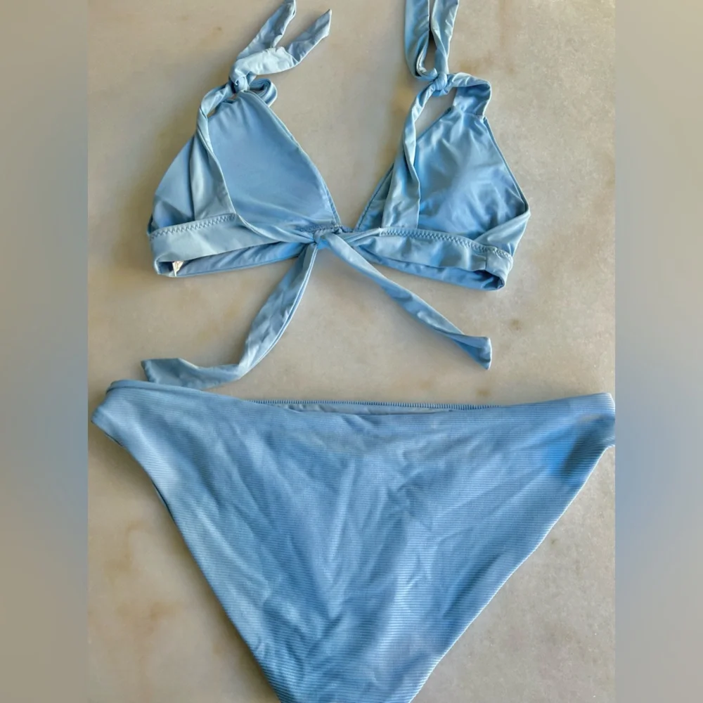 SALE! $12! Sky Blue Bikini Swimsuit Set Triangle Bra Top Full Coverage Bottom - Picture 7 of 10